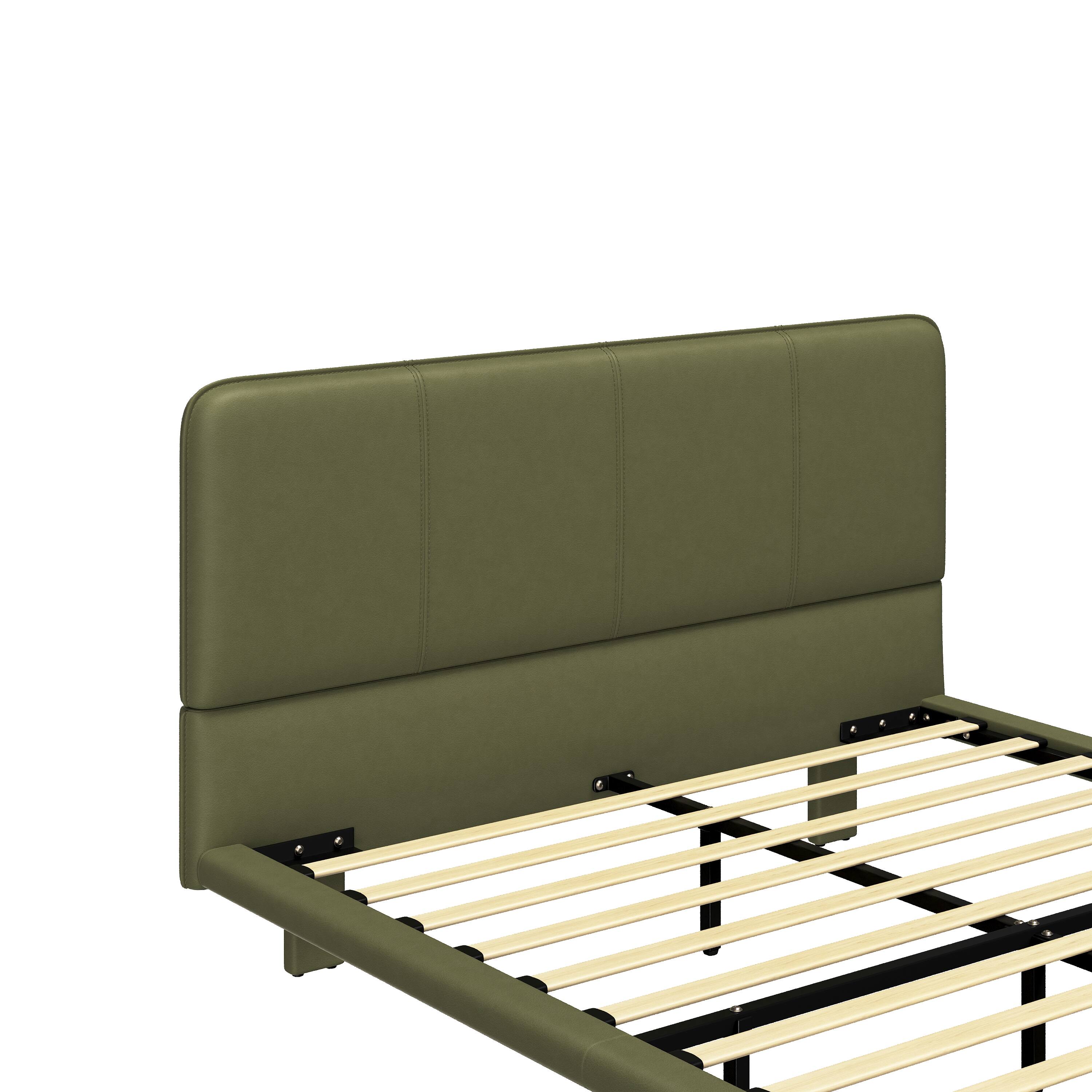 Alt View 4. LUCKY ONE - Full Size PU Leather Floating Bed Frame with LED Light - Green.