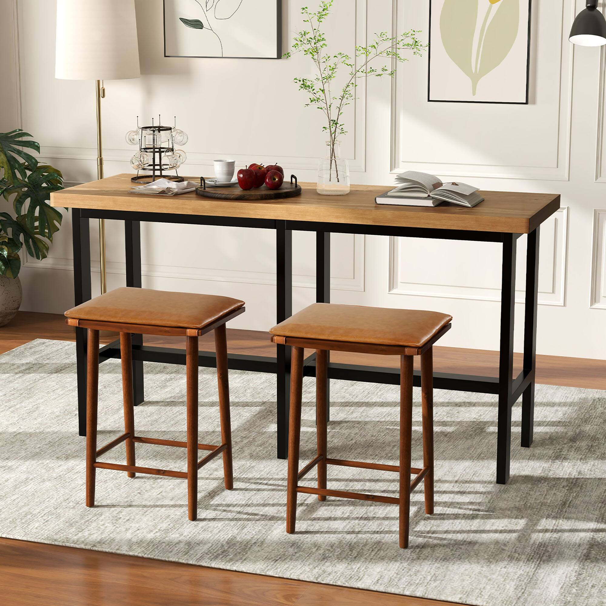 Alt View 4. Gymax - Gymax 25.5'' Barstool Set of 4 Counter Height Dining Stools w/ Removable PU Leather Cushion Brown - Brown.