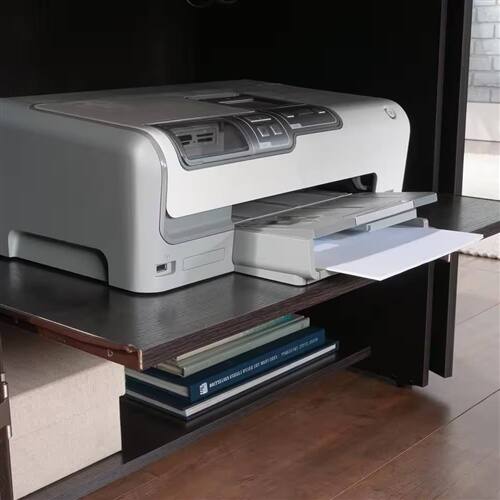 Back. Hivvago - Armoire with Drop Leaf Computer Desk Craft Table in Dark Brown Wood Finish - Dark Brown.