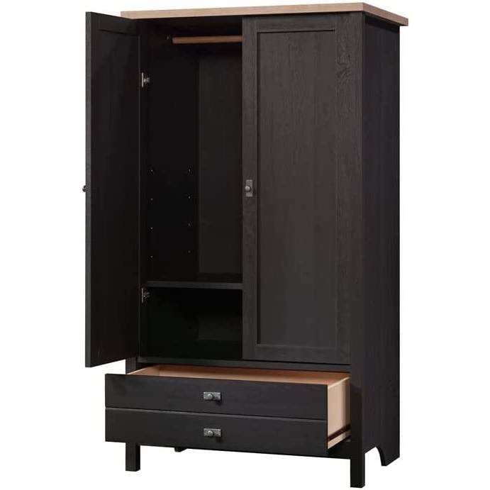 Angle. Hivvago - FarmHouse Black Oak Drawer and Garment Rod Wardrobe Armoire - Black.