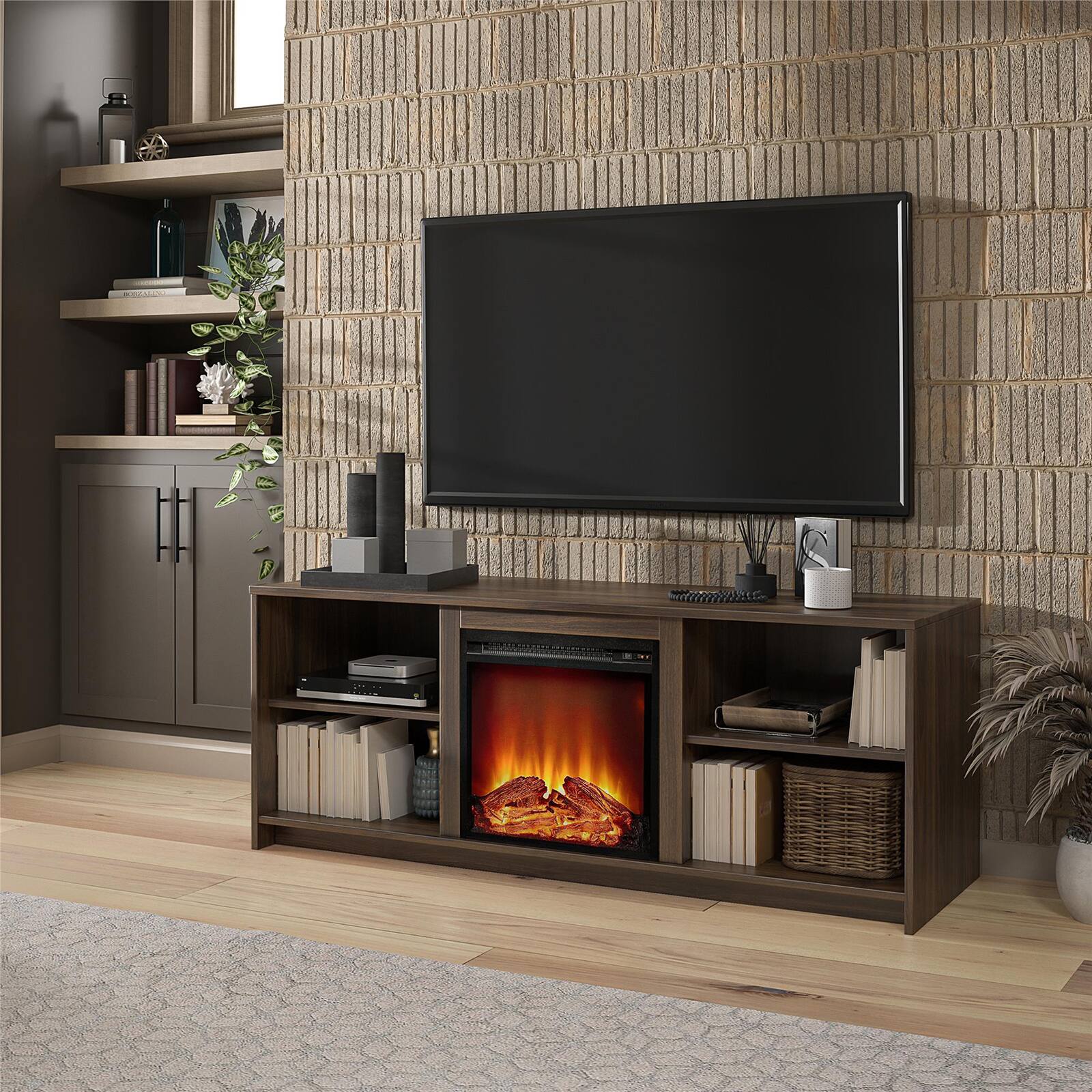 Alt View 7. Chateau Abodes - 60" Modern Fireplace TV Stand with 18" Electric Fireplace for TVs up to 65" - Walnut.