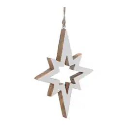 BreeBe - Wood Star Cut-Out Ornament (Set of 4) - White, Beige