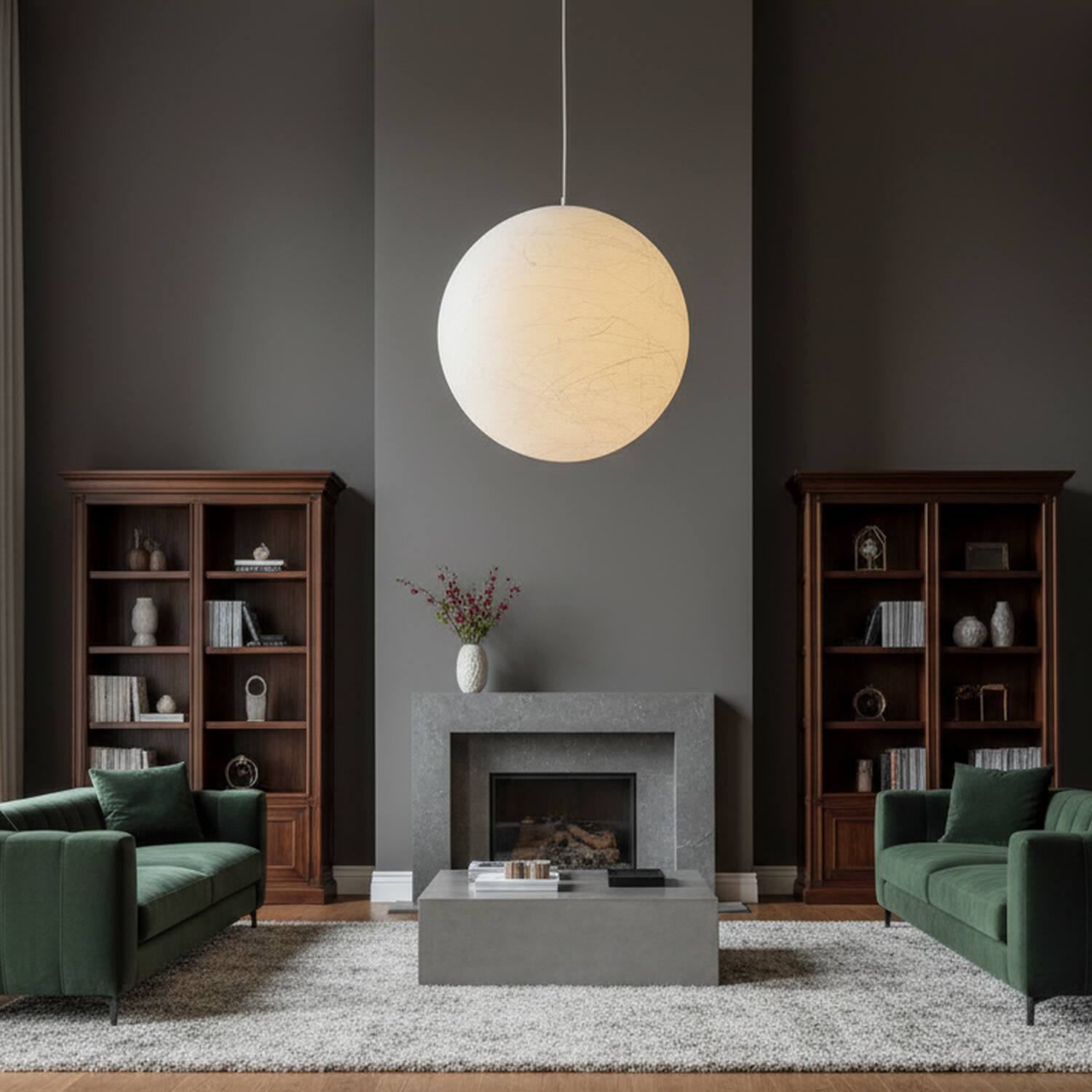 Left. Umeiluce - 19.7 Inch 1-Light Modern Pendant Light Global Moon Light Natural Silk Decor Shade - White.