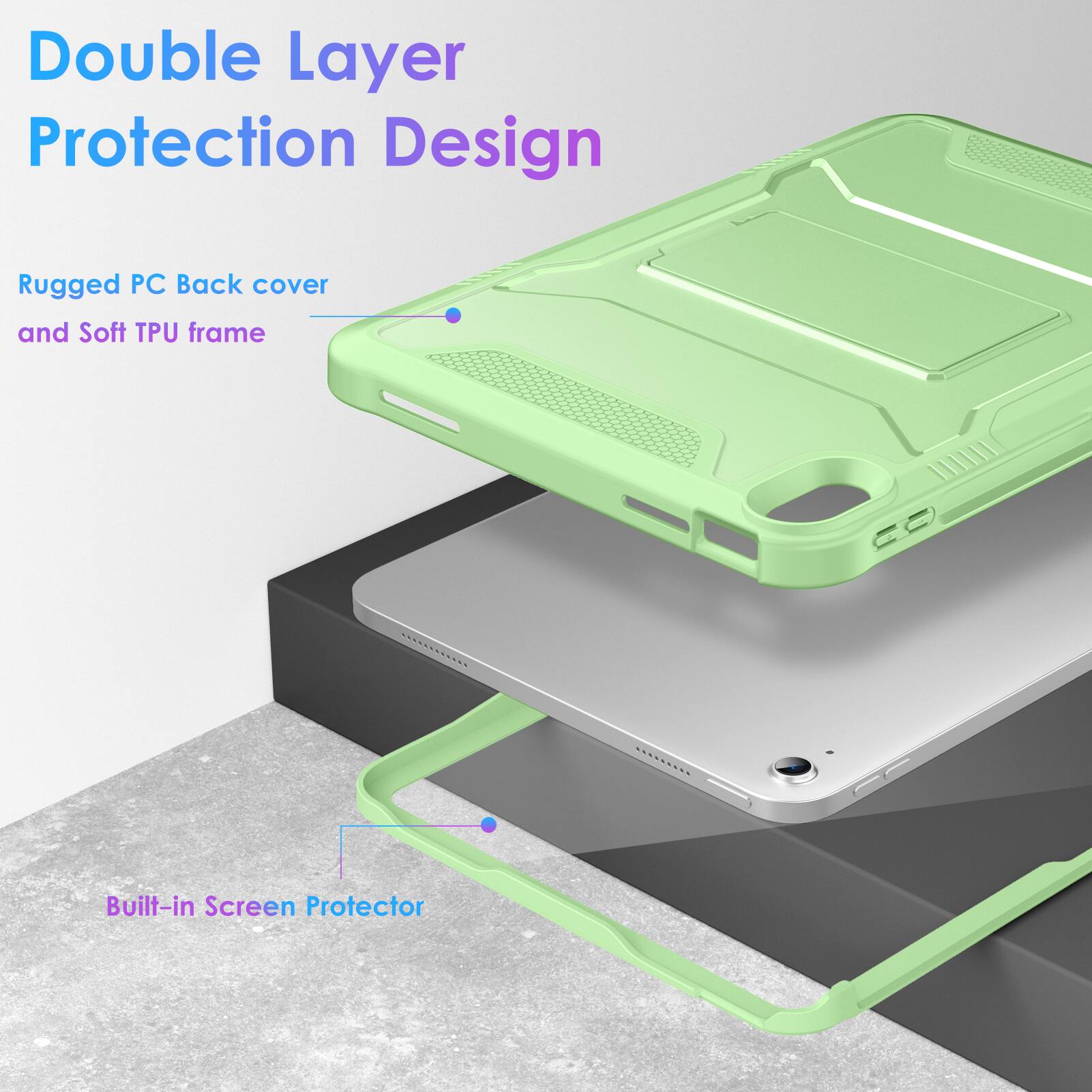 Double Layer Protection Design

Rugged PC Back cover and Soft TPU frame

Built-in Screen Protector