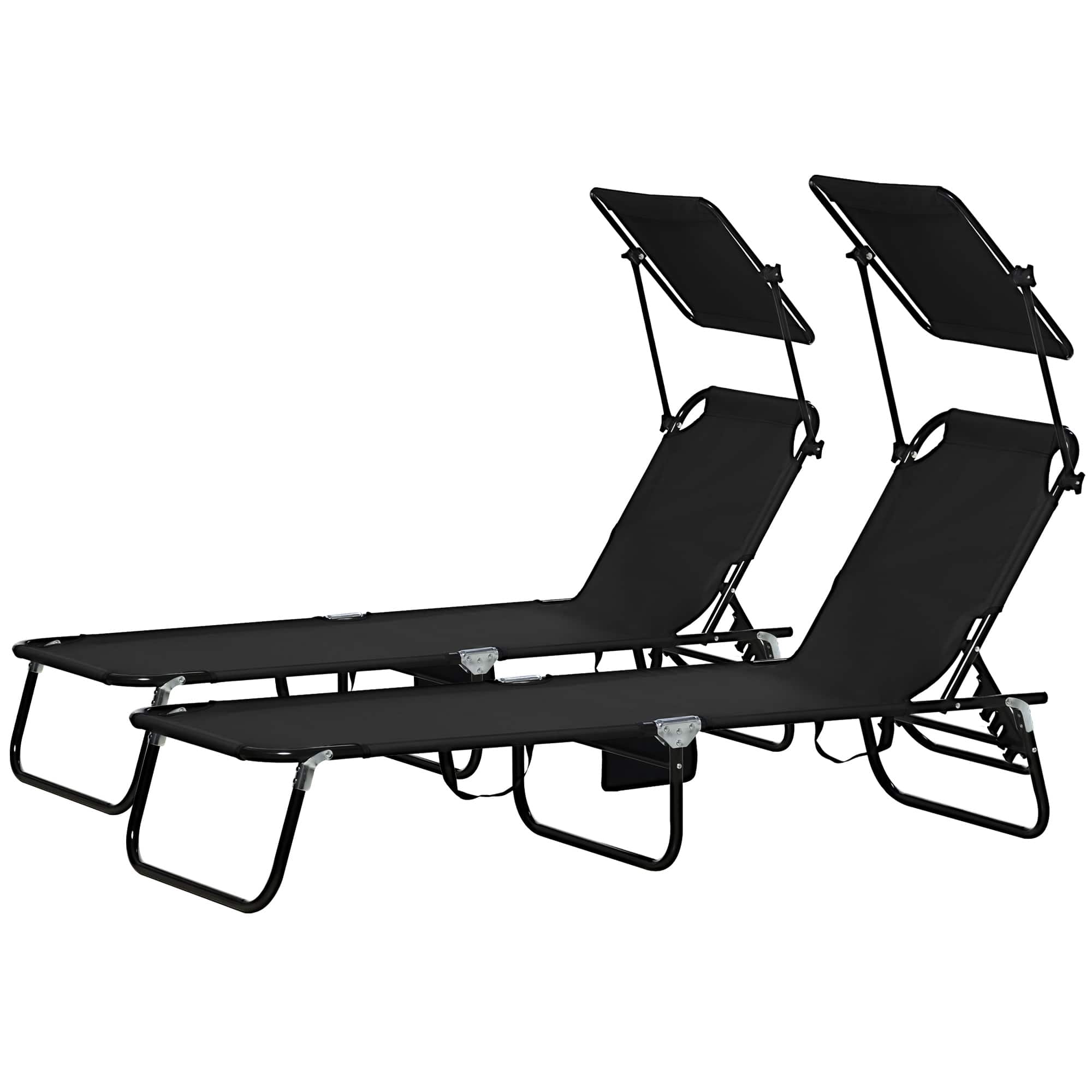 Outsunny - Pool Lounge Chairs Set of 2, Outdoor Sun Tanning Chairs, Reclining Back - Black
