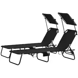 Outsunny - Pool Lounge Chairs Set of 2, Outdoor Sun Tanning Chairs, Reclining Back - Black