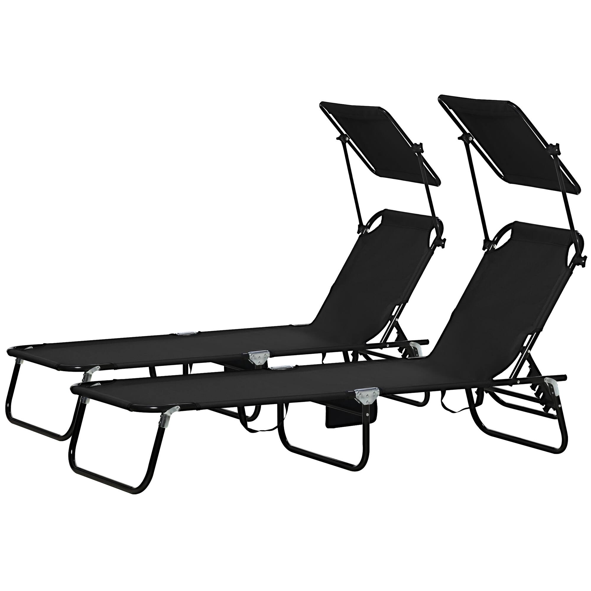 Front. Outsunny - Pool Lounge Chairs Set of 2, Outdoor Sun Tanning Chairs, Reclining Back - Black.