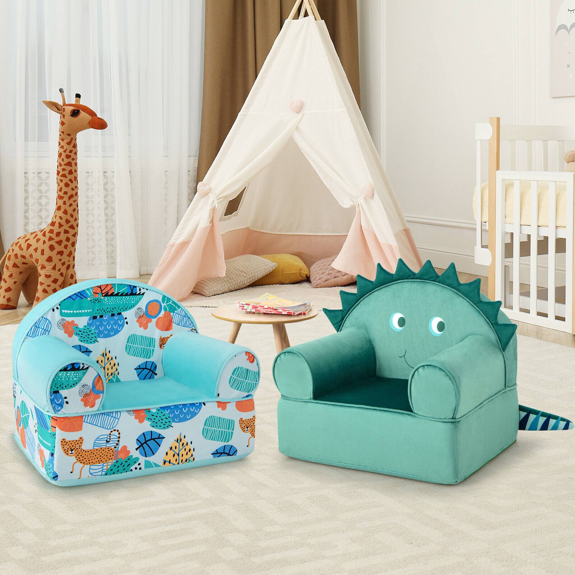 Alt View 3. Gymax - Gymax Kids Sofa Foam Filled Armchair Cheetah Cuddly Toddler Couch w/ Washable Cover - Blue.