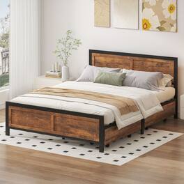 Dyonery - Queen-size bed frame with 4 storage compartments, featuring a sturdy metal support platform base paired . - Brown