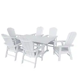 WestinTrends - Malibu 7 Piece Outdoor Patio Dining Table and Adirondack Armchair Set - White