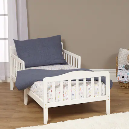 Front. GOODSILO - Classic Solid Wood Toddler Bed with Safety Rails for Child's Room Transition - White.