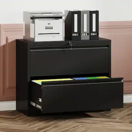 Front. Loheer - Loheer 2 Drawer Lateral File Cabinet Metal Filing Cabinet with Lock for Home Office Letter Legal Wide Storage.
