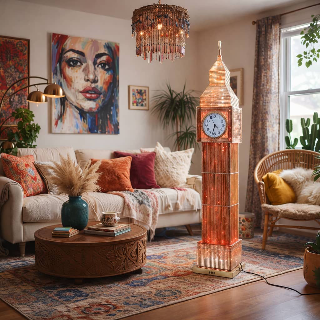 FC Design - 60"H Red Translucent Big Ben Tower with LED Clock Floor Lamp