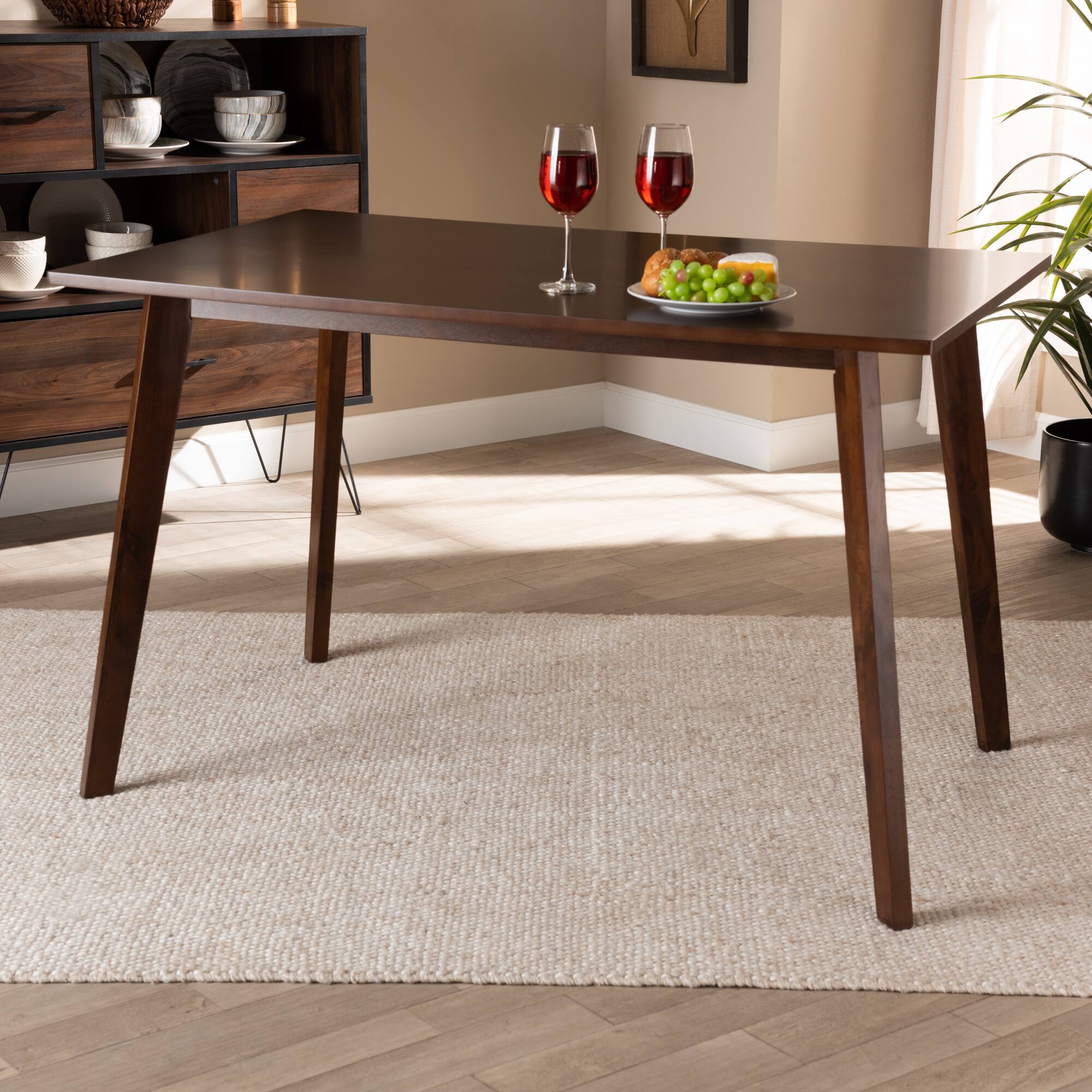 Back. Baxton Studio - Britte Mid-Century Modern Transitional Finished Rectangular Wood Dining Table - Walnut.