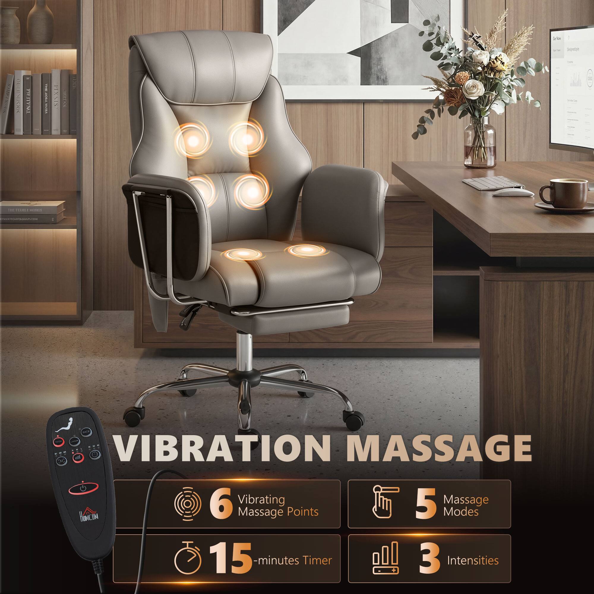 Vibration Massage

- 6 Vibrating Massage Points
- 5 Massage Modes
- 15-minute Timer
- 3 Intensities