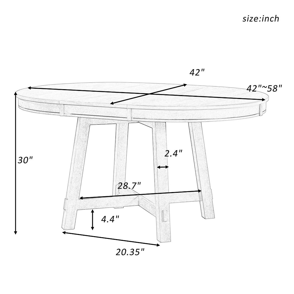 size:inch

42"
42"~58"
30"
2.4"
28.7"
4.4"
20.35"