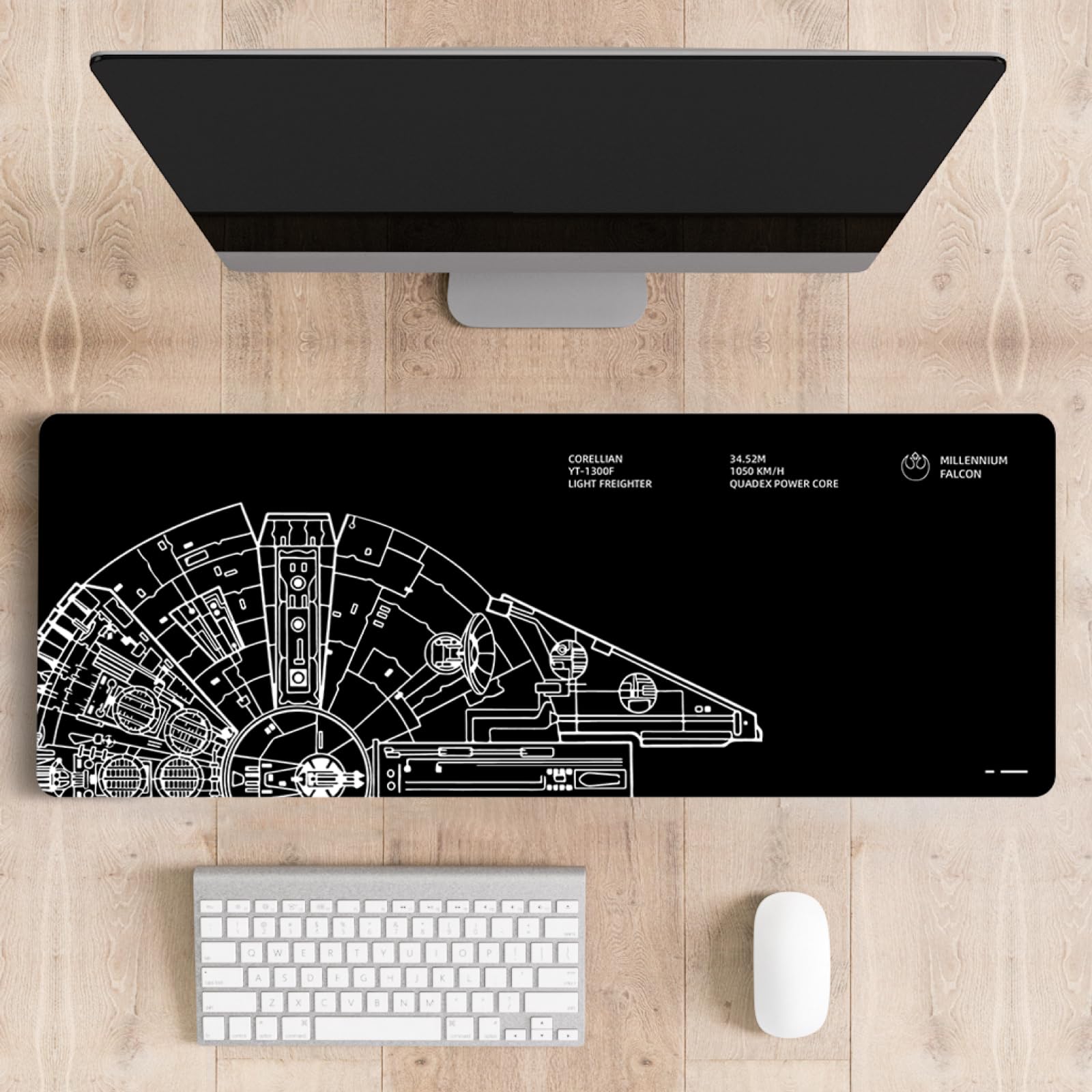 CORELLIAN YT-1300F LIGHT FREIGHTER  
34.52M  
1050 KM/H  
QUADEX POWER CORE  
MILLENNIUM FALCON
