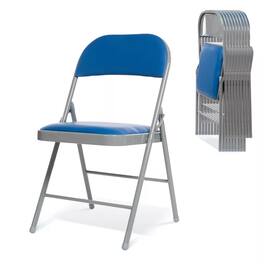 Essen Blissed - 10 Pack Folding Chairs with Padded Seats for Events Home Office, Pu Leather Folding Chair - Blue