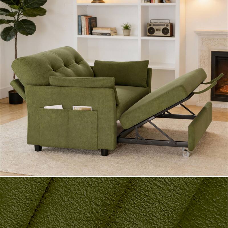 Alt View 1. Vipbear - Convertible Sleeper Chair,3-in-1Sofa Bed with Reclining Backrest,Single Sleeper Couch with Pull-Out Bed Linen Futon Sofa - Green.