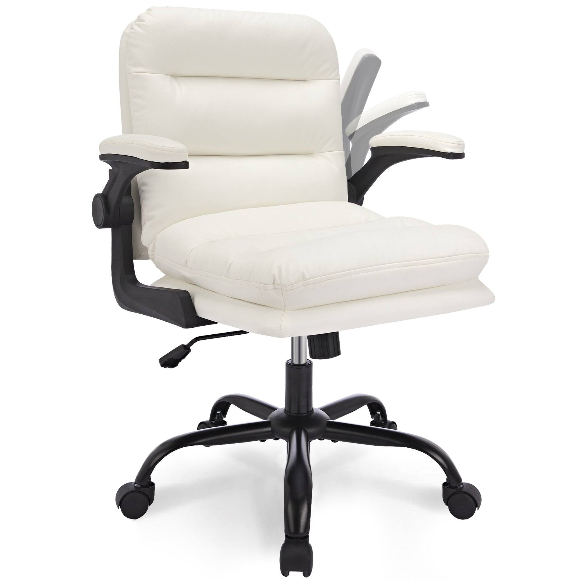 Front. Vecelo - Space Saving Office Chair with Flip Up Armrests - 300lb Heavy Duty Desk Chair, SGS Certified , Compact Ergonomic Design - White.