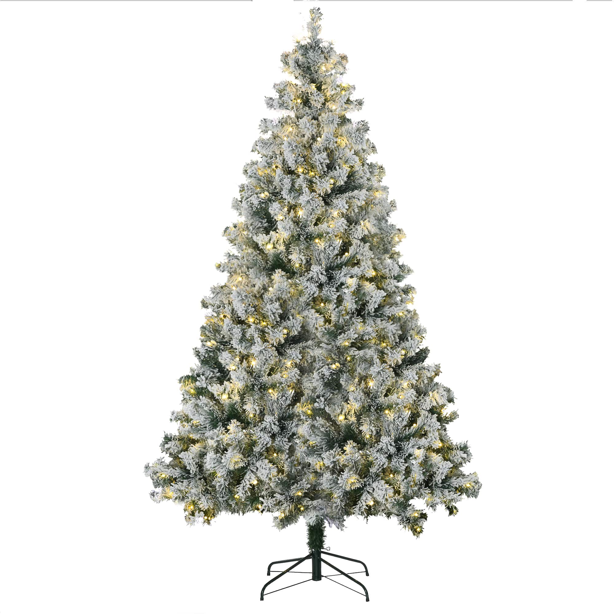 Homcom - Artificial Snow Christmas Trees with Frosted Branches, Warm White or Colorful LED Lights - Green