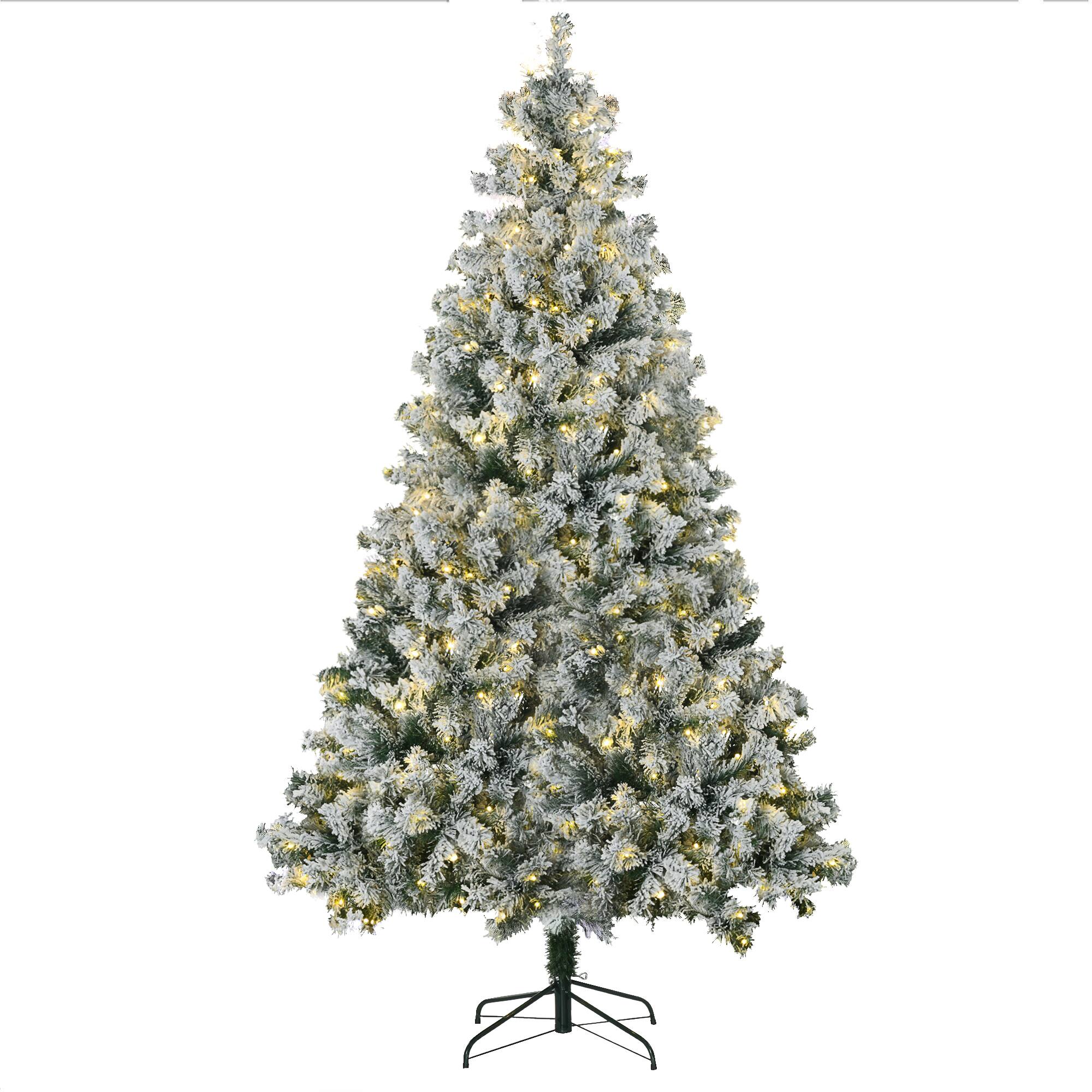 Front. Homcom - Artificial Snow Christmas Trees with Frosted Branches, Warm White or Colorful LED Lights - green.