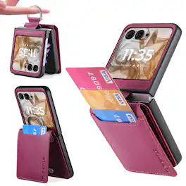 Dteck - Wallet Kickstand Case for Motorola Razr (2025)/Razr 2024 with Ring Grip,Slim Lychee Texture PU Leather Shockproof Cover - Purple
