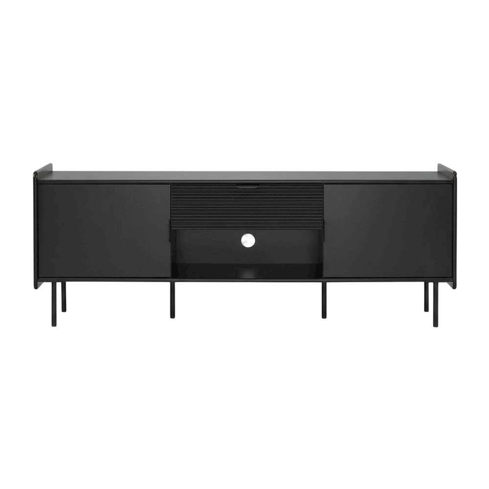 Alt View 3. Starlight Canyon Home - Black modern TV stand with storage drawers and cabinet doors - Blue.