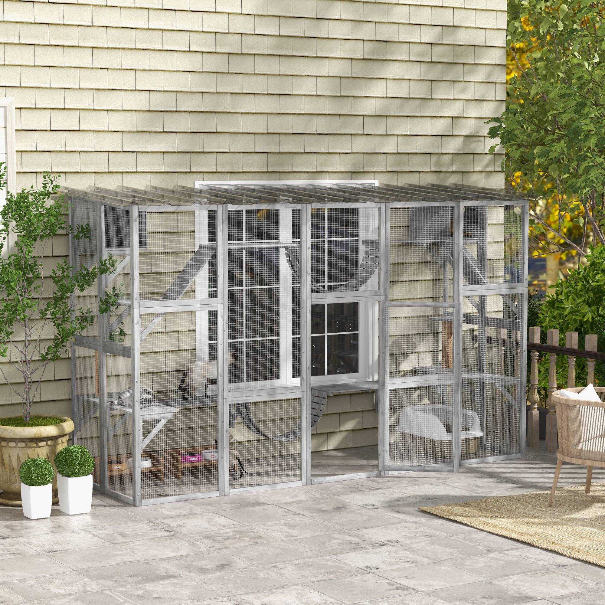 Alt View 1. Pawhut - Playground Cat Window Box Outside Enclosure for Multiple Cats w/ Shelves & Bridges.
