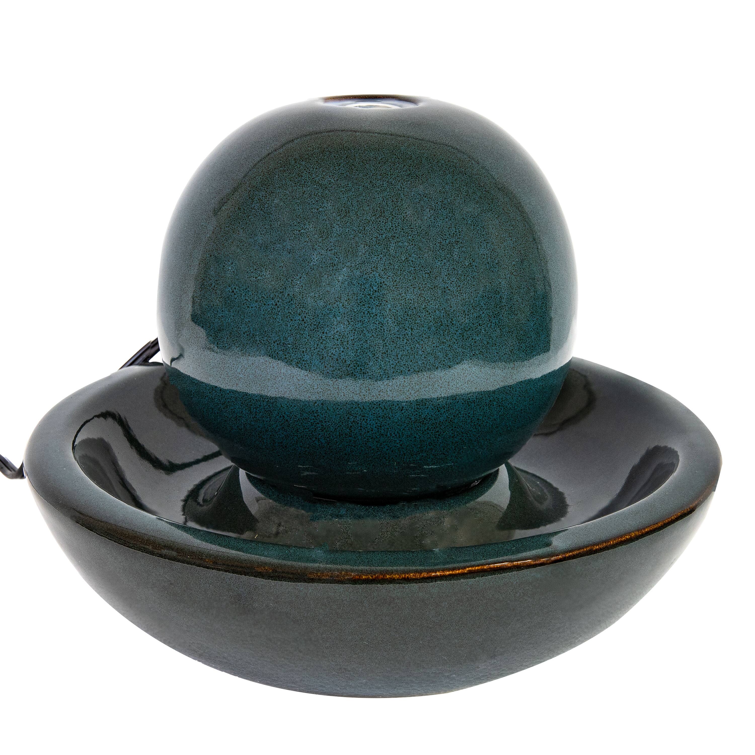 Alt View 9. Sunnydaze - Ceramic Indoor Tabletop Water Fountain with Orb 4pk - Teal.