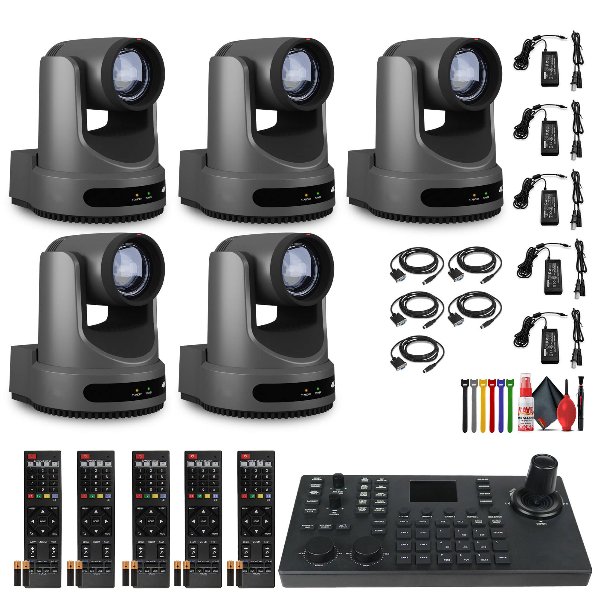 5 x PTZOptics Move 4K PTZ Camera with 20x Zoom (Gray) (PT20X-4K-GY-G3) + SuperJoy PTZ Controller