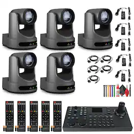 5 x PTZOptics Move 4K PTZ Camera with 20x Zoom (Gray) (PT20X-4K-GY-G3) + SuperJoy PTZ Controller