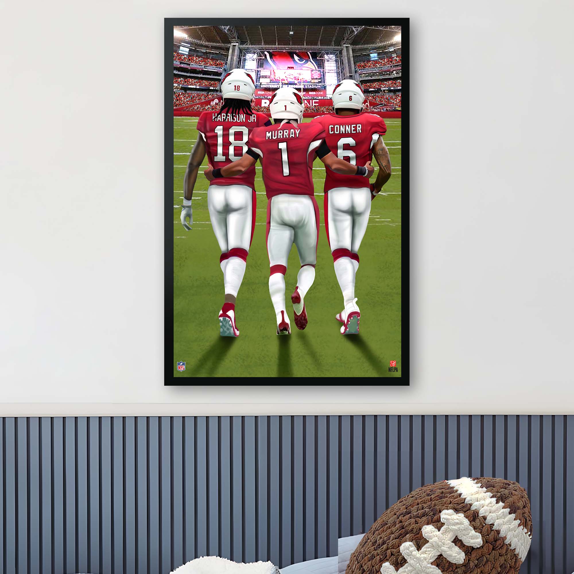 - CuANE B1
- AeN ... 5 a CO NF 1 KARRISUN JR CONNER MURRAY 18 1 6 U 1

Corrected text:
- CuANE B1
- AeN ... 5 a CO NF 1 KARRISUN JR CONNER MURRAY 18 1 6 U 1

The image shows three football players with the names "HAPISUN JR," "MURRAY," and "CONNER" on their jerseys, with the numbers 18, 1, and 6 respectively.