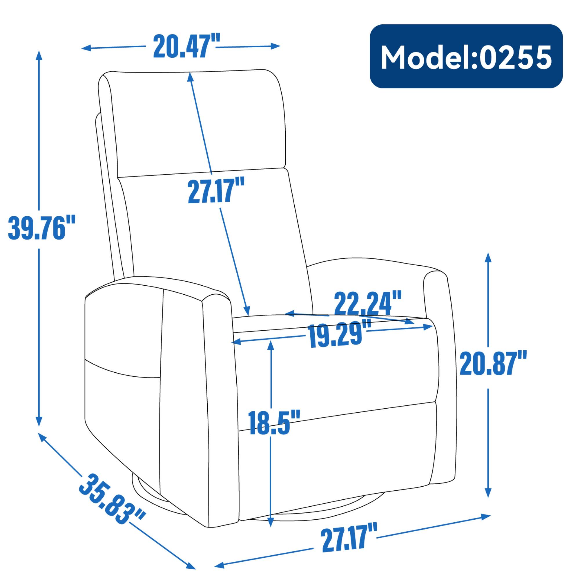 Model: 0255

- Width: 39.76"
- Depth: 35.83"
- Height: 20.47"
- Seat Height: 18.5"
- Seat Depth: 22.24"
- Back Height: 27.17"
- Armrest Height: 20.87"
- Armrest Width: 19.29"