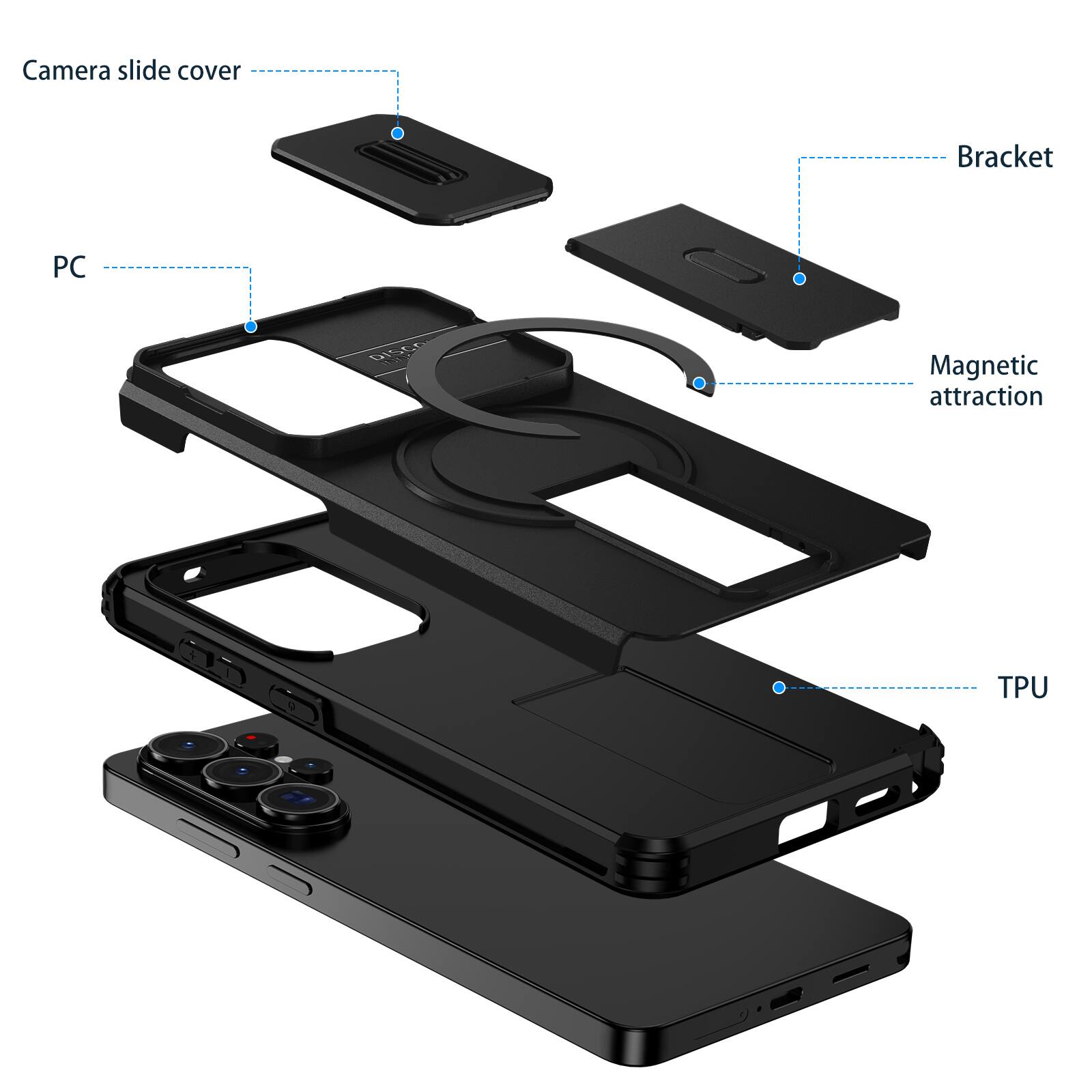 Camera slide cover  
Bracket  
PC  
Magnetic attraction  
TPU