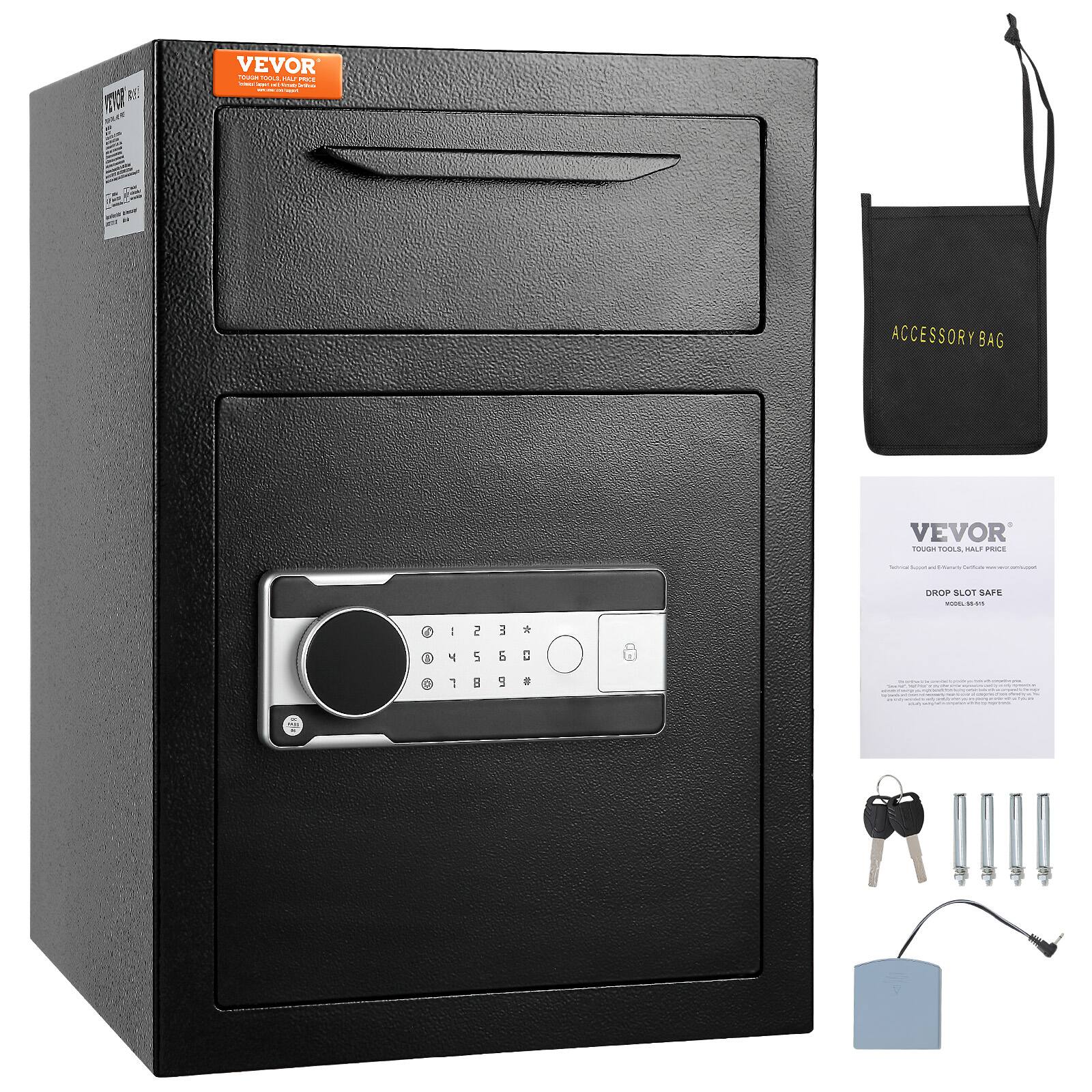 VEVOR - 2.5 Cub Depository Safe, Deposit Safe with Drop Slot, Electronic Code Lock and 2 Emergency Keys - Black