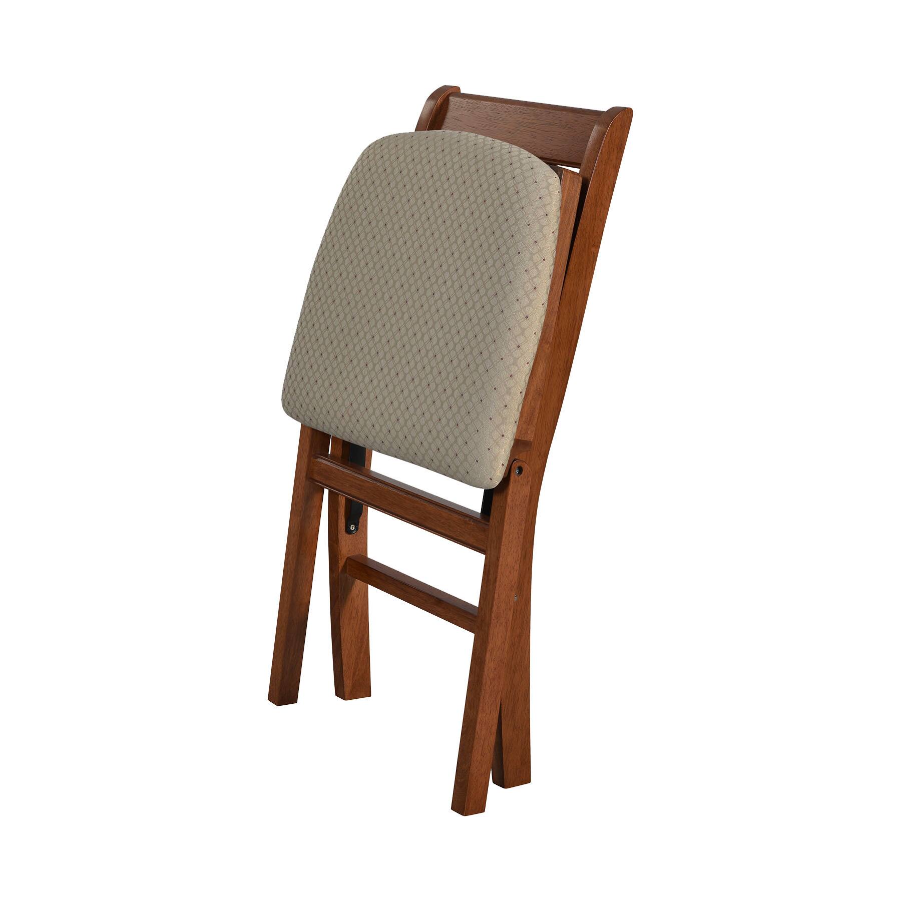 Left. Stakmore - Stakmore Classic Lattice Back Folding Chair, Cherry Frame with Blush Fabric (Set of 2) - Cherry Finish.