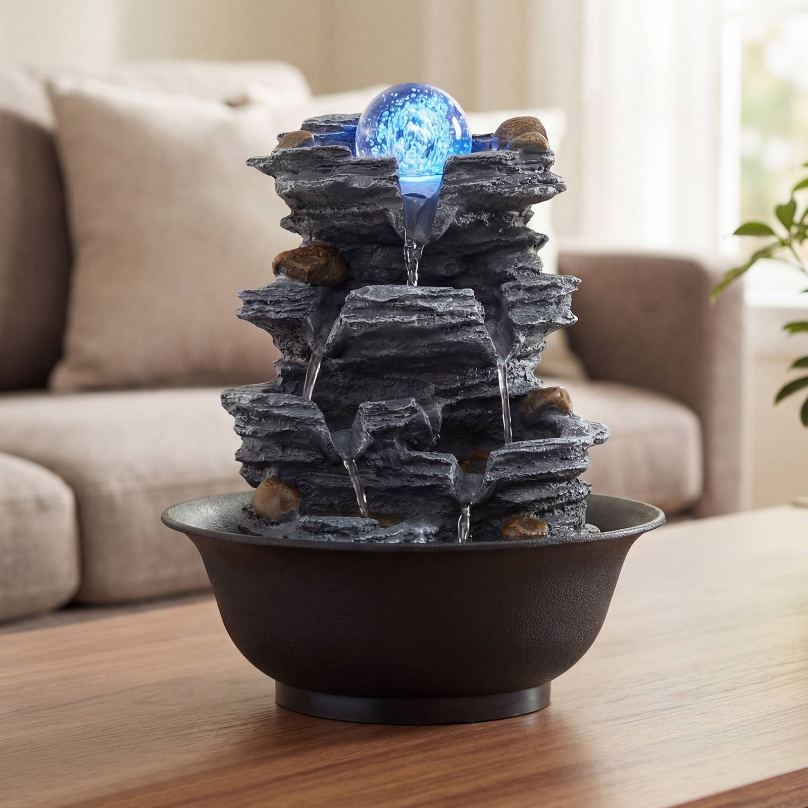 Alt View 1. Gymax - Gymax Tabletop Water Fountain w/Rolling Crystal Ball Color-Changing LED Light Pump - Black.