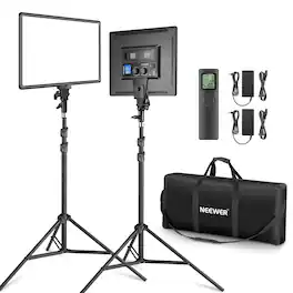 Neewer - 2-Pack 18" LED Video Light Kit - 45W Bi-Color Dimmable Panels with Remote & Tripod Stands