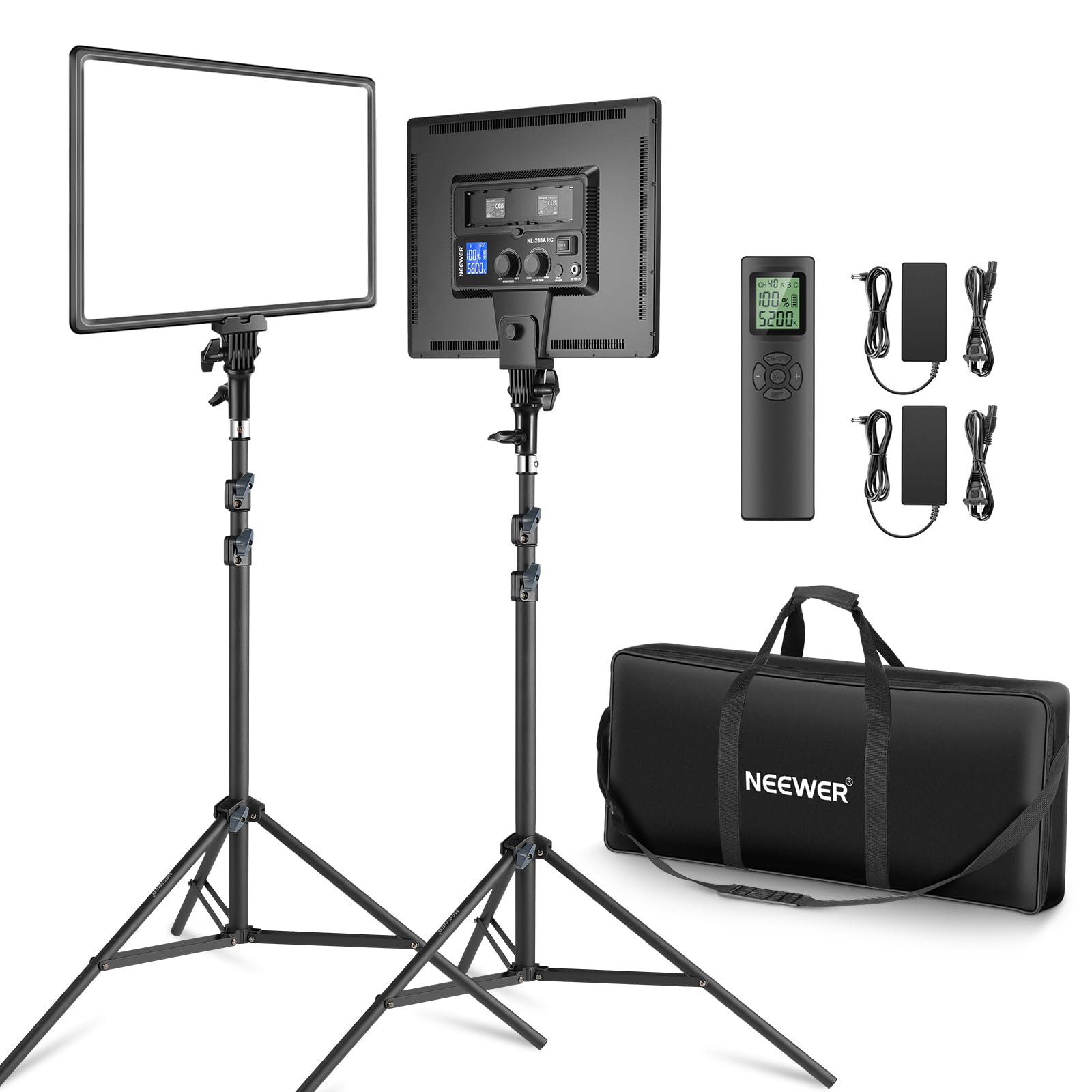 Neewer - 2-Pack 18" LED Video Light Kit - 45W Bi-Color Dimmable Panels with Remote & Tripod Stands