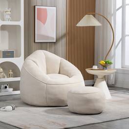 GOODSILO - Premium Microfiber Bean Bag Sofa Chair with Detachable Footrest for Ultimate Comfort and Relaxation - Beige