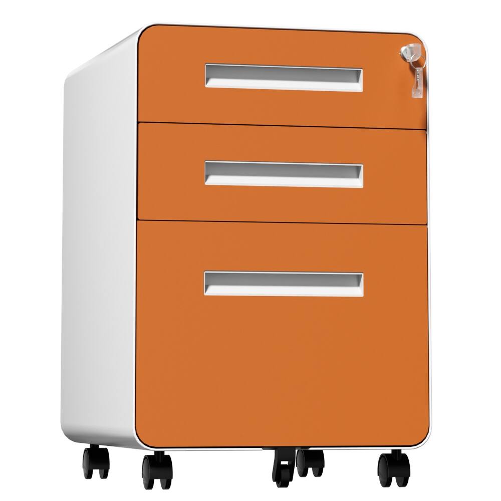 Alt View 7. Loheer - Loheer 3 Drawer File Cabinet Metal Mobile File Cabinet with Lock Orange Steel Under Desk Storage Fully Assembled.