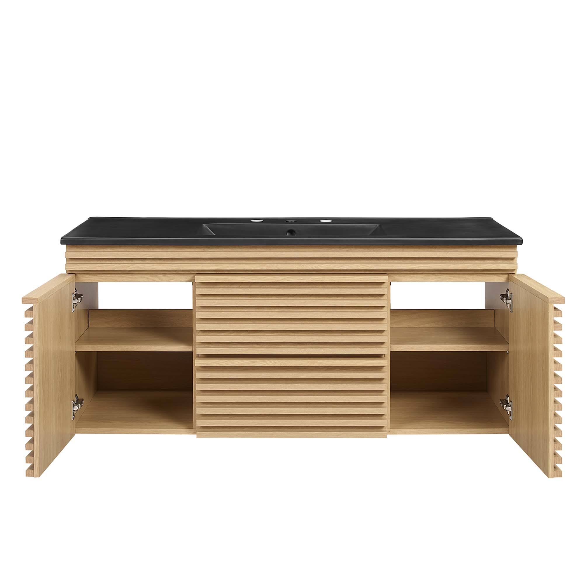 Alt View 5. Modway - Render 48" Wall-Mount Bathroom Vanity Basin Included by Modway - Oak Black.