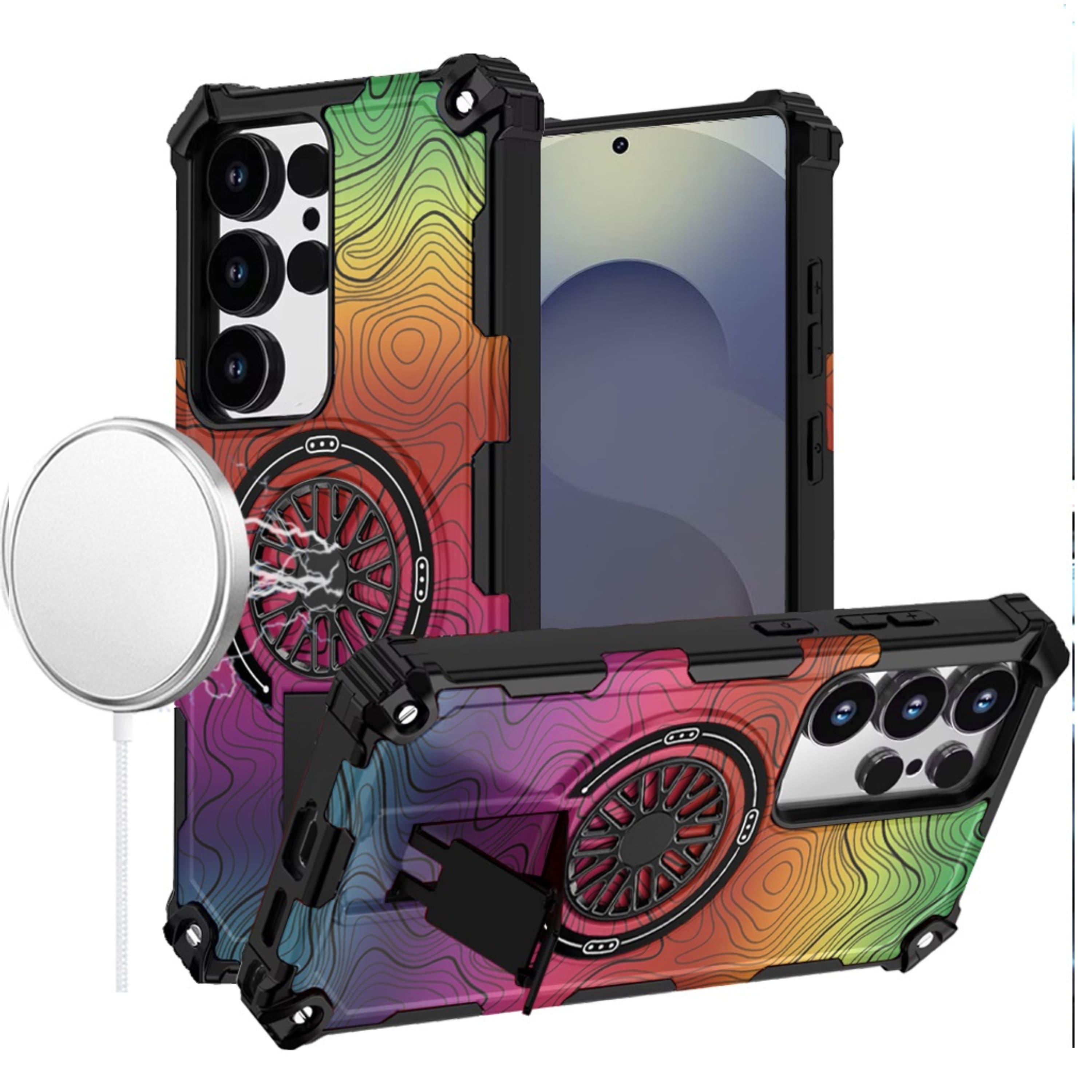 Kitcheniva - Stylish Magnetic Circle Stand Case With Tempered Glass For Samsung S25 Ultra - Multicolor price history on PriceWatchPro
