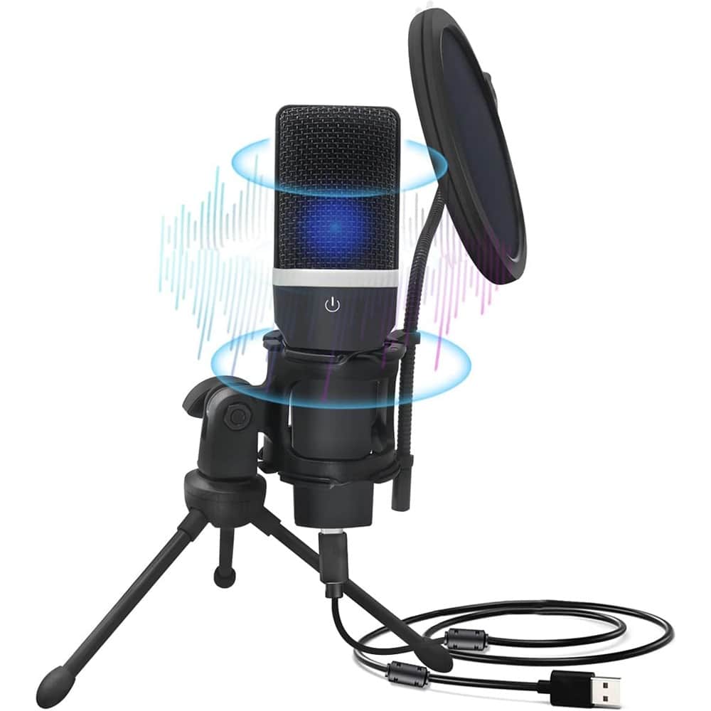 MOSZAR LLC - USB Condenser Gaming Microphone – Cardioid, Plug & Play, One-Touch Mute for Streaming - Black