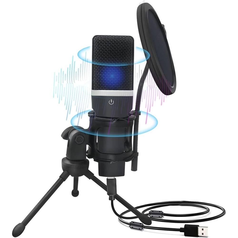 Front. MOSZAR LLC - USB Condenser Gaming Microphone – Cardioid, Plug & Play, One-Touch Mute for Streaming - Black.