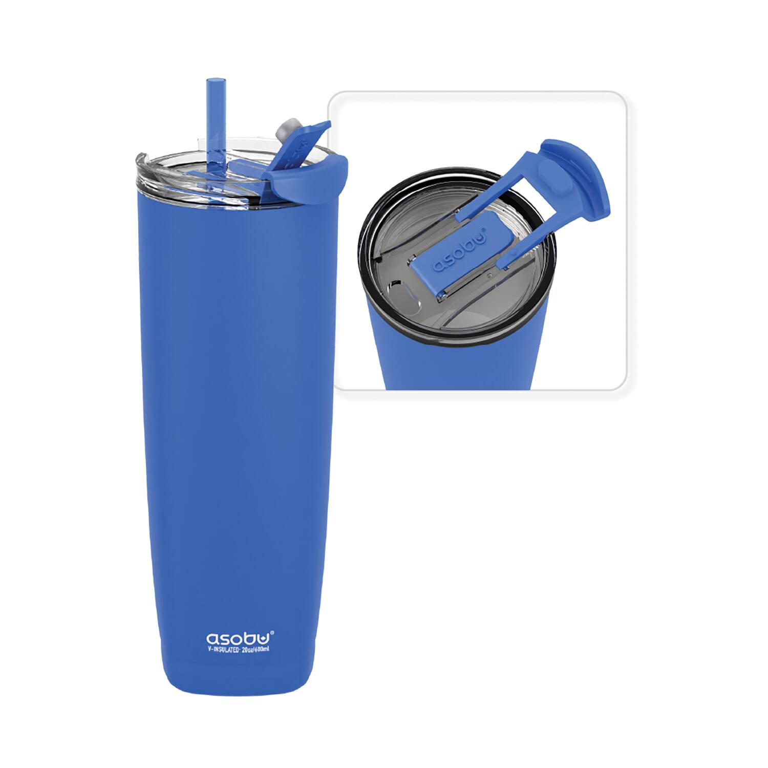 Asobu - Na-bf23b 20-oz. Aqualina Double-wall-insulated Stainless Steel Tumbler With Straw - Blue