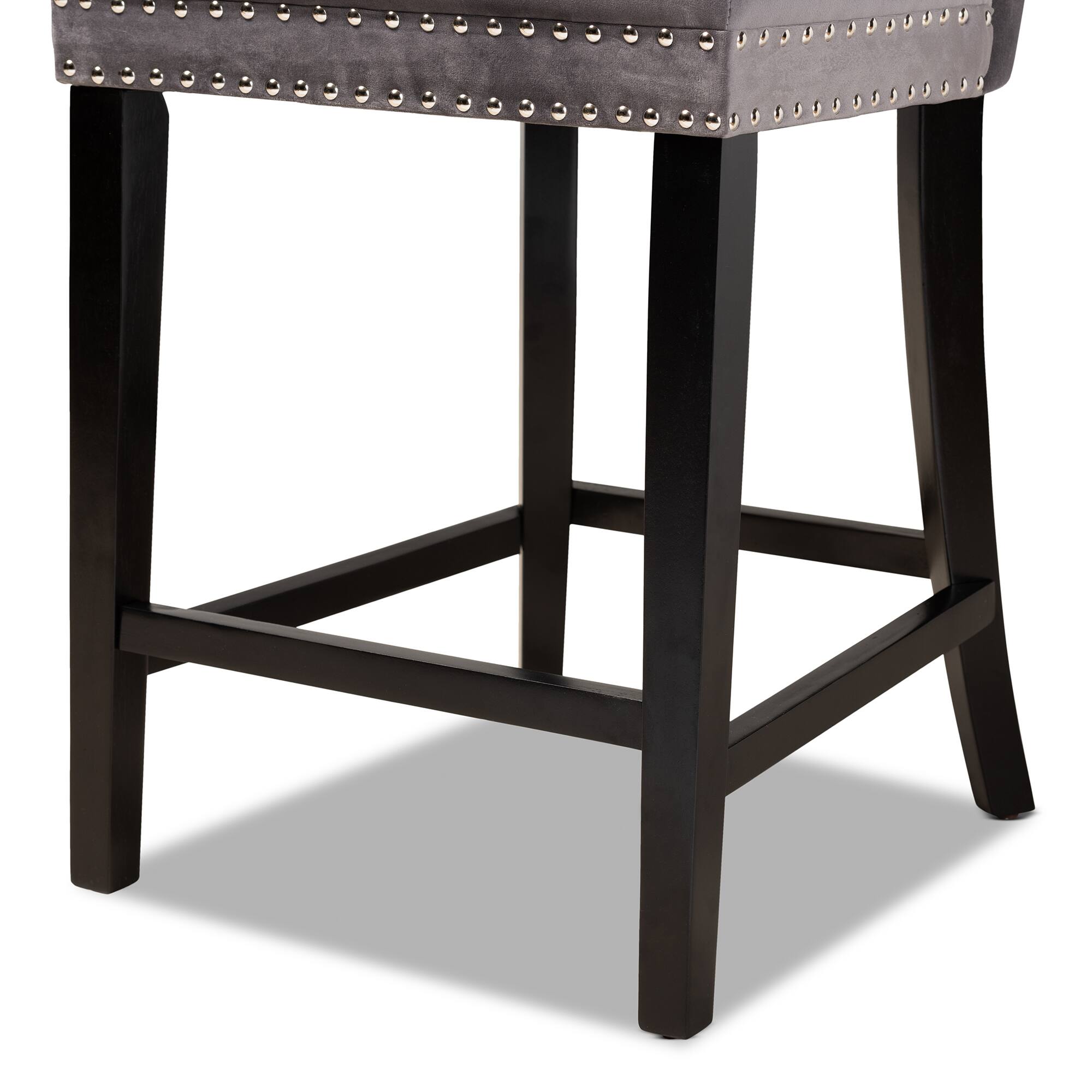 Alt View 2. Baxton Studio - Howell Modern Transitional Velvet Upholstered and Finished Wood 2-Piece Counter Stool Set - Grey/espresso brown.