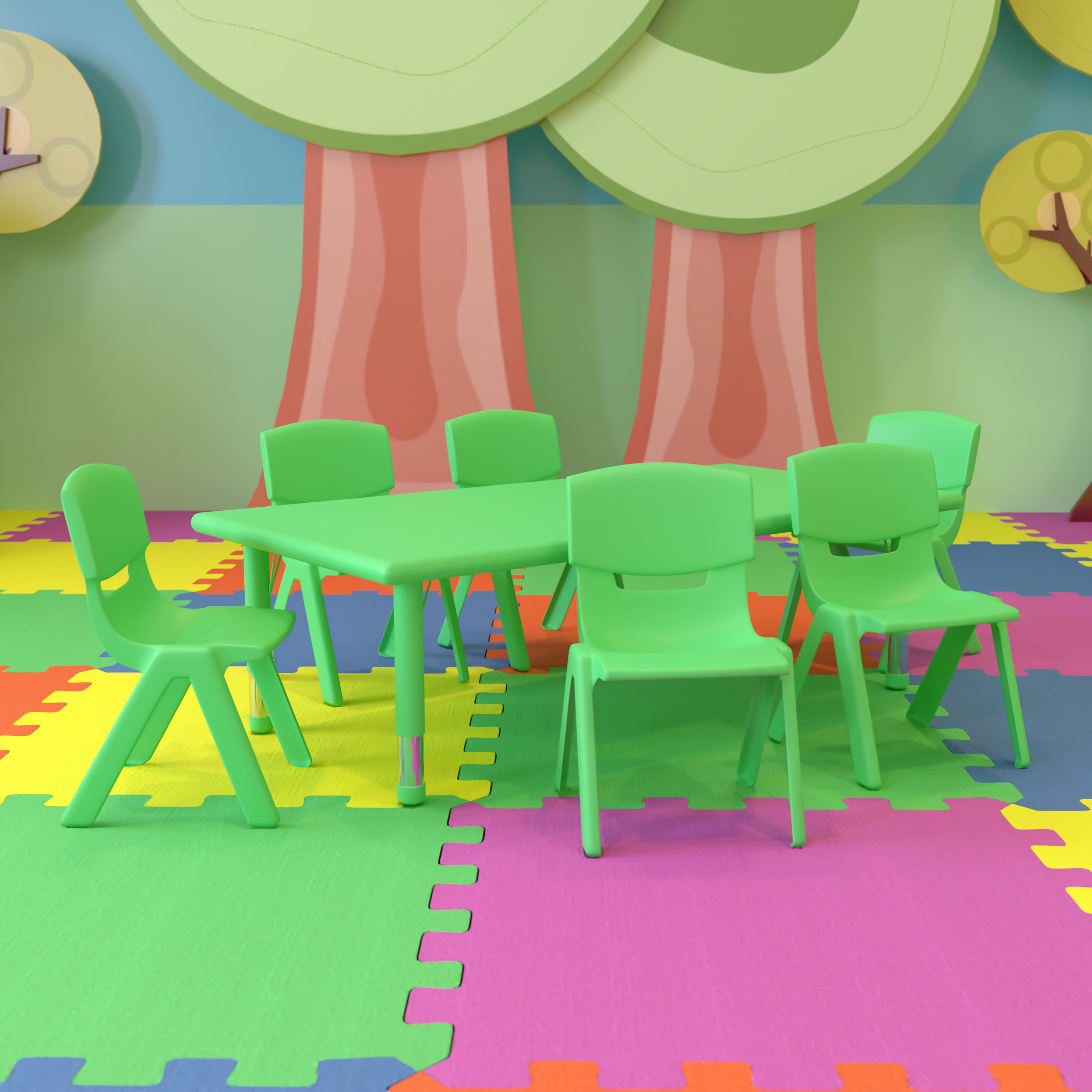 "Emma + Oliver - 24""W x 48""L Rectangular Plastic Height Adjustable Activity Table Set with 6 Chairs - Green" price history on PriceWatchPro