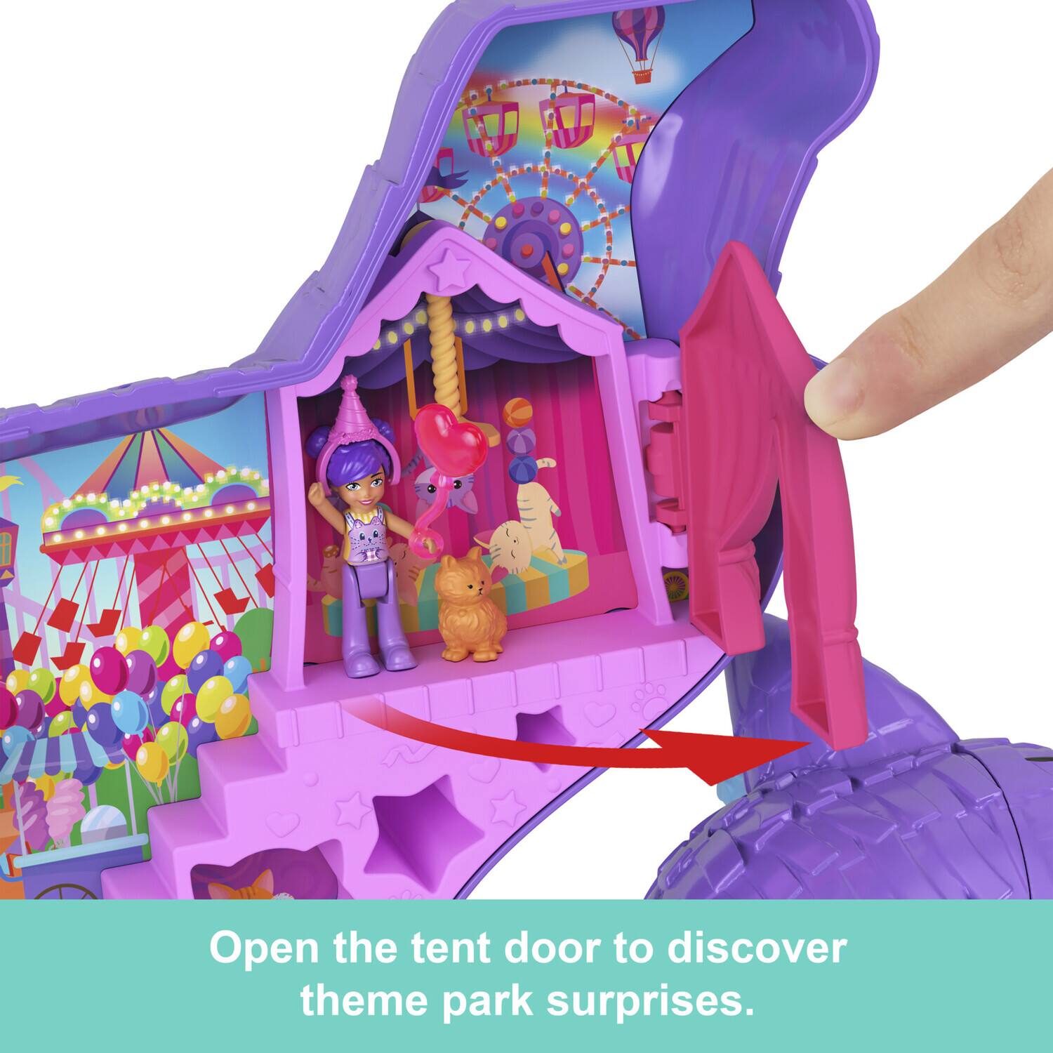 Open the tent door to discover theme park surprises.